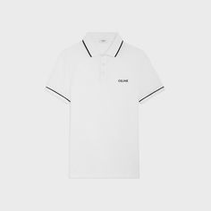 classic polo shirt in cotton piqué - OFF WHITE / BLACK | CELINE Modern Polo Shirt With Striped Collar, White Cotton Polo Shirt With Contrast Trim, Classic Polo Shirt With Striped Johnny Collar, Luxury Cotton Polo Shirt For Formal Occasions, White Polo Shirt With Ribbed Collar For Work, White Casual Polo Shirt With Contrast Trim, Casual White Polo Shirt With Contrast Trim, Elegant Top With Contrast Polo Collar, Classic Polo Shirt With Johnny Collar And Contrast Detail