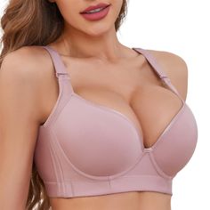 PRICES MAY VARY. 3D Padded molded cups designed can help to push up your cleavage extra lift and supports. Underwire and Soft cotton lining give you 24 hours comfort . U back smoothing bra is designed to hide your back fat, allowing you to confidently wear it all day long. Widen straps and underband prevent band from riding up and relieve your stress. Four Rows Four Hook & Eye / Seamless / Adjustable straps/Underwire Best Push Up Bra For Plus Size, Best Push Up Bra, Push-up Bra, Bra For Big Cup, Big Butty Workout, Best Minimizer Bra, Women In Bras, Fly Bra, Bra Deals