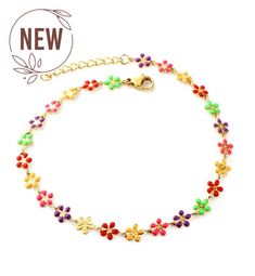 Gold Plated Stainless Steel colorful daisy Anklet Trendy Multicolor Anklets For Spring, Adjustable Multicolor Anklets For Spring, Spring Adjustable Multicolor Anklets, Spring Multicolor Adjustable Anklets, Trendy Multicolor Anklets For Summer, Trendy Anklets For Spring Season Gift, Trendy Spring Anklets Perfect For Gifts, Spring Flower Anklets, Trendy Spring Gift Anklet