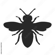 a black and white silhouette of a bee with two antennae on it's back