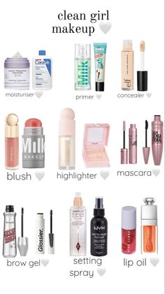 Cleam Girl Aestetic, Clean Girl Makeup Essentials, Make Up Essentials 2023, Simple Makeup Items, Makeup To Get For Christmas, Makeup Routine Clean Girl, Glow Up Items, Natural Makeup Essentials, That Girl Skincare Products