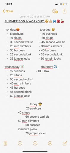 the workout schedule is displayed in this screenshoto screen shot, which shows how to do