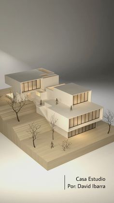 an architectural model of a building with trees in the foreground