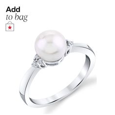 in stock White Gold Pearl Promise Ring With Center Stone, White Gold Pearl Ring With Diamond Accents For Promise, White Gold Diamond Pearl Promise Ring, Macy's White Round Cut Rings, White Gold Pearl Ring With Center Stone, Round Cut, Macy's White Round Rings, Macy's Round Cut Ring As Gift, Macy's Round Cut Rings As Gift, Classic White Gold Pearl Ring With Diamond Accents