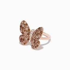 Effy Nature 14K Rose Gold Espresso and White Diamond Butterfly Ring Elegant Rose Gold Butterfly Ring In 14k Gold, Elegant 14k Rose Gold Butterfly Ring, Elegant Rose Gold 14k Gold Butterfly Ring, Elegant Rose Gold Diamond Butterfly Ring, Elegant Rose Gold Butterfly Ring, Formal Rose Gold Diamond Butterfly Ring, Luxury Rose Gold Butterfly Ring As Gift, Luxury Rose Gold Butterfly Ring Perfect For Gift, Luxury Rose Gold Butterfly Ring Gift