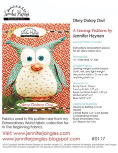 an owl pillow is featured in the pattern book, sew and dokey owl