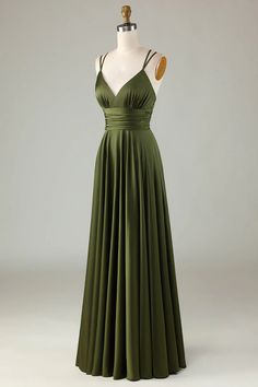 A-shaped sleeveless olive long bridesmaid dress – JiMiss Dresses Simple Prom Dress, Green Bridesmaid, Long Bridesmaid Dress, Sophisticated Dress, Dream Dresses, Grad Dresses, Satin Color, Evening Cocktail, Floor Length Dresses