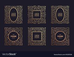 golden square frames in the form of an art deco pattern on a black background with place for your text