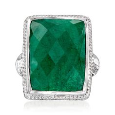 Ross-Simons - 15.00 Carat Emerald Ring in Sterling Silver. Size 6. Embrace a big emerald look for less! Our classic ring features an ample 15.00 carat rectangular emerald set in hammered and polished sterling silver. Sure to elevate your everyday outfits. 7/8" wide. Emerald ring. Emerald birthstones are the perfect gift for May birthdays. Classic Silver Emerald Ring With Rectangular Stone, Classic Rectangular Emerald Ring, Classic Rectangular Emerald Ring For May Birthstone, Classic Rectangular Emerald Gemstone Ring, Rectangular Sterling Silver Emerald Ring For Formal Occasions, Formal Octagon Emerald Ring May Birthstone, Formal Emerald Ring With Rectangular Stone, Formal Emerald Ring With Rectangular Shape, Formal Octagon Emerald Ring For May Birthstone