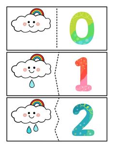 the number two worksheet with clouds and rainbows