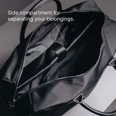 Designed to be minimal and understated, we've made a bag perfect for everyday use. Our minimalist holdall has an outer zip pocket, a grab handle, three inside pockets, and a leather shoulder strap, as well as a magnetic slot for easy access to your belongings. 47cm x 22cm x 27cm (can be used as carry-on luggage). Water-resistant. 28-litre capacity. Includes detachable shoulder strap. Outer zip pocket perfect for accessories. Two open inside pockets and one inside zipped pocket. Made from vegan l Minimalist Satchel Bag With Zipper Closure, Minimalist Shoulder Bag With Zipper And Double Handle, Modern Travel Bag With Double Handle For On-the-go, Minimalist Shoulder Bag With Zipper Pocket, Modern Gym Bag With Luggage Sleeve For On-the-go, Minimalist Bags With Zipper Closure, Functional Weekender Bag For Everyday Use, Minimalist Tote Bag With Zipper Closure, Versatile Laptop Bag With Zipper Pocket For Commuting