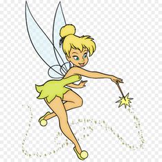 a cartoon tinkerbell flying through the air with a star in it's hand