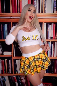 Our new Sugarpuss As If crop top is so totally tubular!! Look like you stepped right out of a 90's movie with this ultra-stylish "As If" Crop Top with 3/4 length sleeves. Perfect for cosplaying or just showing off your casual 90's vibe, this tank looks great with a yellow plaid skirt and some adorable knee high socks. #AsIf Listing is for "TANK TOP" only. Made of cotton lycra. Sugarpuss Size Chart + Care Instructions Shipping Info Trendy Long Sleeve Tops For Cosplay, Trendy Halloween Cosplay Tops, Stretch Tops For Halloween Cosplay, 90s Inspired Fitted Crop Top For Spring, Stretch Crop Top For Cosplay, Y2k Fitted Crop Top For Halloween, Fitted Crop Top For Halloween Cosplay, 90s Inspired Fitted Cotton Crop Top, Halloween Cosplay Fitted Crop Top