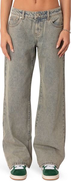 EDIKTED Magda Acid Wash Low Rise Jeans | Nordstrom Faded Baggy Flare Jeans, Faded Baggy Flare Jeans With Five Pockets, Faded Washed Cargo Jeans In Rigid Denim, Acid Wash Grunge Jeans With Pockets, Faded Straight Leg Rigid Denim Cargo Jeans, Faded Straight Leg Cargo Jeans In Rigid Denim, Faded Washed Straight Leg Cargo Jeans, Stonewashed Wide Leg Cotton Jeans, Baggy Faded Distressed Flare Jeans