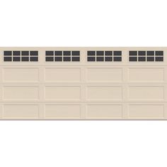 a white garage door with black windows on the top and bottom panel, in front of a white background