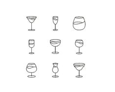 a line drawing of wine glasses on a white background