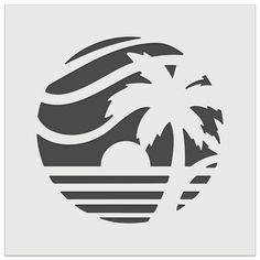 a palm tree and the sun on a gray background with an image of a beach