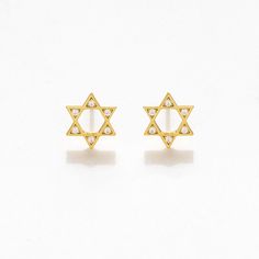 Sterling and gold plated Star of David Earrings with CZ crystals.  Jewish Star Stud Earrings Elegant Gold Star-shaped Crystal Earrings, Elegant Gold Star Shaped Crystal Earrings, Gold Star-shaped Crystal Earrings For Pierced Ears, Gold Star Earrings For Anniversary, Jewish Star, Star Stud Earrings, Star Earrings Stud, Star Studs, Star Of David