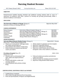 a resume for a nursing student with no work experience on the job and it is well written