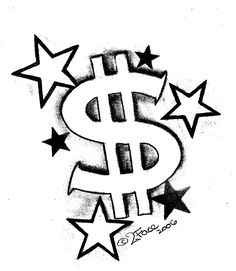 a drawing of a dollar sign with stars around it