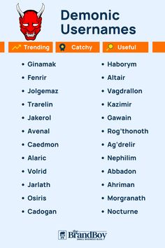 a table with different types of demonic usernames