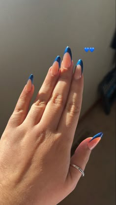 Trending Acrylic Nails 2023 Summer, Nails Idee Summer, Royal Blue Nails Prom, Royal Blue Almond Nails, Nails Azul, Blue Chrome, Bling Acrylic Nails, Classy Nails, Dream Nails