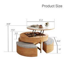 an image of a table and stools with the measurements for each piece in it