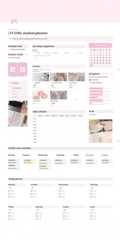 Online Planner Ideas, Notion Inspiration Student, Online School Planner, Notion School Dashboard, Coquette Notion Template, Notion School Templates, Pink It Girl, Notion Student Planner, Student Planner Template