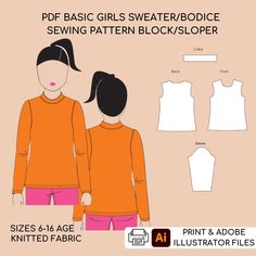 the sewing pattern for girls's sweater and top