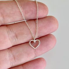 Necklace For Gf, Everyday Heart Necklace With Open Heart Beads, Dainty Open Heart Charm Necklace With Heart Beads, Everyday Open Heart Necklace With Heart Beads, Minimalist Open Heart Necklace With Heart Beads, Minimalist Necklace With Open Heart And Heart Beads, Everyday Open Heart Necklace With Delicate Chain, Minimalist Open Heart Necklace With Delicate Chain, Simple Silver Heart Pendant Necklace