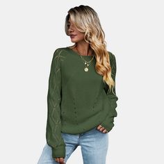 Women's Cutout Raglan Long Sleeve Sweater - Cupshe-S-Olive Green Casual Green Pointelle Knit Sweater, Olive Crew Neck Sweater For Fall, Green Pointelle Knit Sweater, Green Pointelle Knit Winter Top, Fall Sweaters For Women, Raglan Long Sleeve, Fall Sweater, Long Sleeve Pullover Sweater, Different Outfits