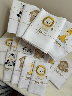 the towels have animals on them and are personalized with their name or age,