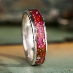 in-stock-custom-silver-ring-with-red-lilies-silver-flakes-size-9-5-5mm-wide_3 Mens Silver Wedding Bands, Red Lilies, Orange Lilies, Red Lily, Silver Wedding Band, Silver Wedding Bands, Pink Peonies, Silver Flowers, Silver Wedding