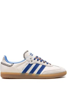 Adidas X Wales Bonner Samba Wonder Clay Royal Blue Sneakers - White | Editorialist Classy Sneakers Outfit, Wales Bonner Samba, Gola Sneakers, Adidas Wales Bonner, Royal Blue Sneakers, Fun Sneakers, Adidas X Wales Bonner, Stitching Logo, Lifestyle Sneakers