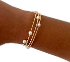 Pearl Chain Bangle Bracelets, Pearl Bangle Bracelet With Pearl Chain, Adjustable Stackable Pearl Bracelet, Adjustable Pearl Bangle Bracelet With Charm, Adjustable Bangle Bracelet With Pearl Drop, Adjustable Pearl Charm Bangle Bracelet, Gold Bangle Bracelet With Pearl Drop, Gold Pearl Drop Bangle Jewelry, Gold Pearl Drop Bangle