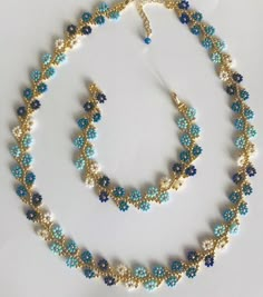 a beaded necklace and bracelet with blue beads