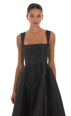 Persephone Flare Midi Dress in Black | LUCY IN THE SKY Persephone Dress, Bow Strap Dress, Lantern Skirt, Cute Formal Dresses, Flare Midi Dress, Chic Dress Classy, Sports Wear Women, The Devils, Suspender Dress