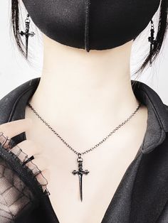 ❤︎Punk mode cross chain necklace and earrings❤︎