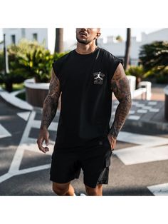 Men Youth T-Shirts, Men's Oversized Basketball Print Casual Sleeveless T-Shirt Black Tank T-shirt For Gym, Casual Sleeveless Moisture-wicking T-shirt, Summer Athleisure Muscle Tee With Crew Neck, Black Sleeveless T-shirt For Streetwear, Summer Workout Muscle Tee With Short Sleeves, Athleisure Sleeveless Streetwear Top, Casual Moisture-wicking Tank T-shirt, Athleisure Sleeveless Tops For Streetwear, Sleeveless Relaxed Fit T-shirt For Summer