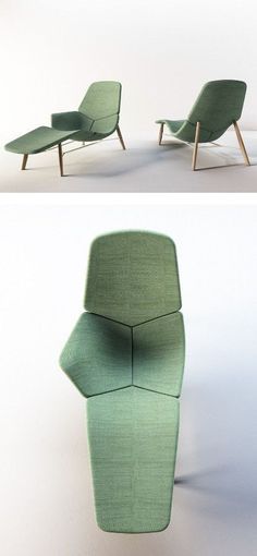 two different views of the same green chair