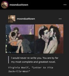 an image of two people kissing in front of the moondusttown logo and text that reads i would never re - write you, you, you are by far from my most complete and greatest novel