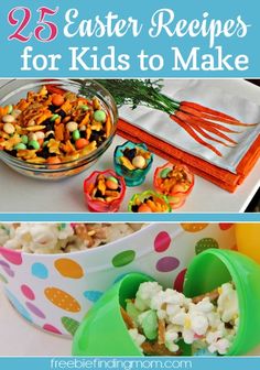 easter treats for kids to make including carrots, rice and other foods in bowls