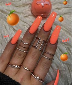 Holographic Nails Acrylic, Gel Ombre, Short Coffin Nails Designs, Idea Nail, Summer Acrylic, Nails Orange, Orange Nail, Cute Halloween Nails, Acrylic Ideas