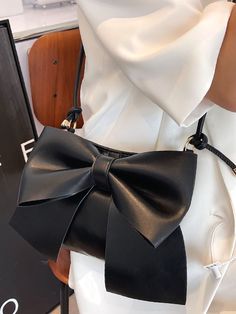 Bag For Love - Bow Decor Knot Detail Square Bag  - Women Shoulder Bags Black Party Bags With Bow Detail, Elegant Black Bag With Bow, Black Bow Shoulder Bag For Party, Black Party Shoulder Bag With Adjustable Strap, Elegant Black Shoulder Bag For School, Elegant Black School Bag, Black Shoulder Bag With Adjustable Strap For Party, Trendy Black Pouch Bag, Black Party Bag With Adjustable Strap