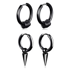 PRICES MAY VARY. ❤FASHION EARRINGS MATERIAL ▬ Selected high-quality titanium steel, resistance to strong acid and strong alkali, no color fading and no distortion. Safe and environmental metal, harmless to human body. ❤ HOOP EARRINGS GAUGE SIZE ▬ Diameter of ear ring--0.47'', Length of the chain--0.98''. Perfect size for most men and women. With well polish and smooth surface, no scratches to your ear. ❤ A VARIETY OF EARRING STYLES ▬ Special design-- vintage feather tassel hoops/ classic cross t Punk Dangle Earrings For Streetwear, Punk Style Metal Hoop Earrings For Streetwear, Punk Metal Hoop Earrings For Streetwear, Edgy Black Earrings For Streetwear, Black Punk Dangle Hoop Earrings, Black Dangle Hoop Earrings Punk Style, Black Dangle Hoop Earrings In Punk Style, Black Metal Grunge Earrings, Punk Pierced Hoop Earrings For Streetwear