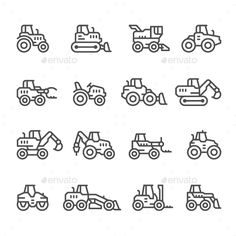 farm vehicles line icons set - miscellaneous symbols