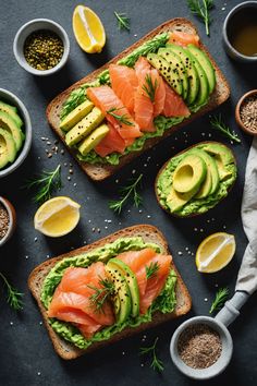 A photo of a  Smoked Salmon Avocado Toast which is a type of Avocado toast Avocado Toast Variations, Toast Combinations, Toast And Avocado, Salmon Avocado Toast, Smoky Salmon, Salmon Toast, Toast For Breakfast, Breakfast Aesthetic, Avocado Toast Recipe