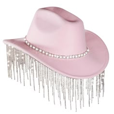 Cowgirl Style Outfits Pink, Bling Cowgirl Hat, Bedazzled Cowboy Hat, Pink Cowboy Hat Aesthetic, Sparkly Cowboy Hat, Pink Whitney Cowgirl Hat, Hot Pink Cowboy Hat, Pink Brimmed Hat For Rodeo, Pink Cowgirl Outfit