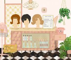 an illustration of two women behind a counter