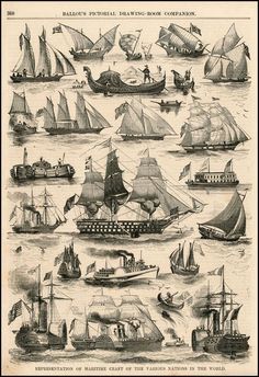 an old book with many boats in the water